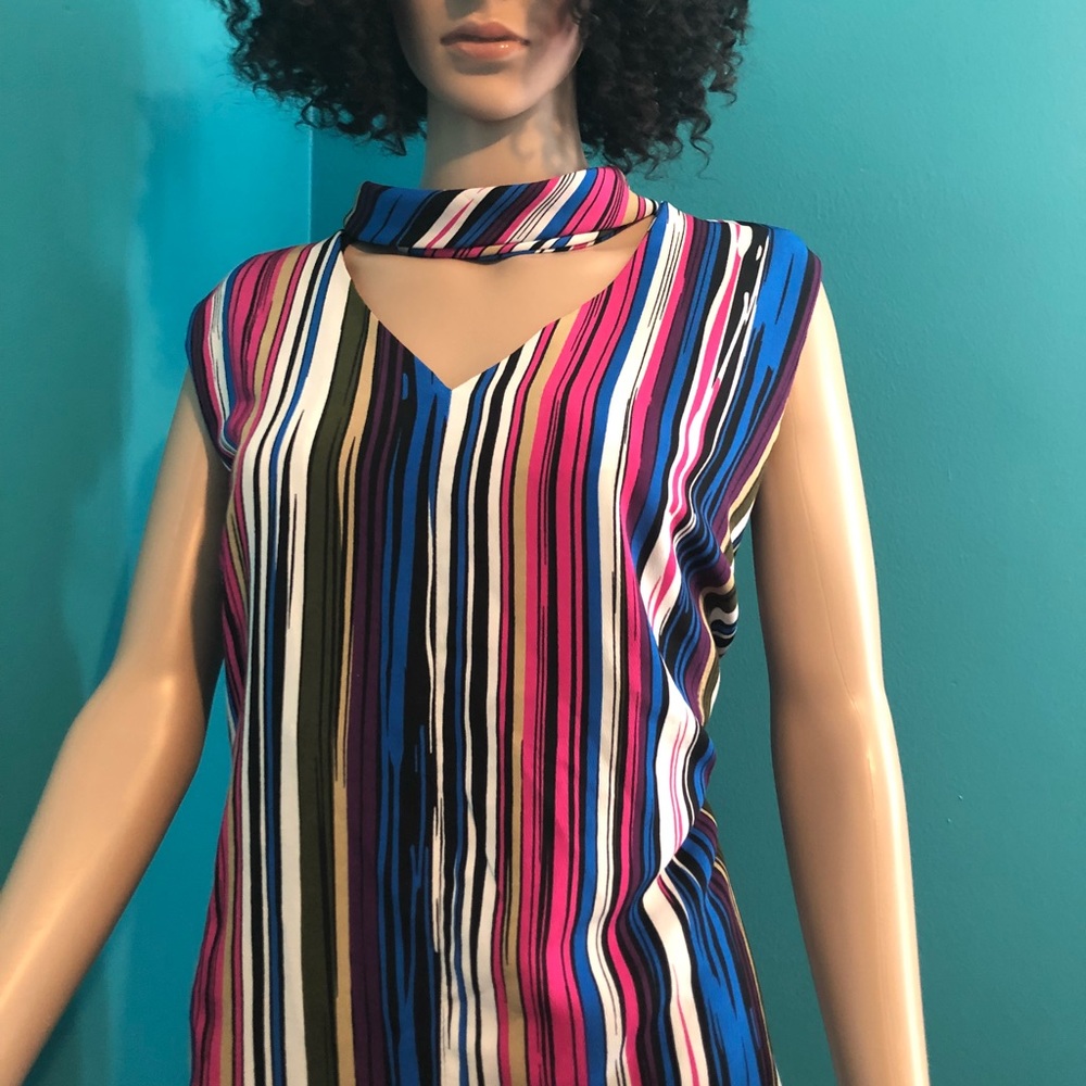 Ashley Stewart ‘s Striped sleeveless blouse.